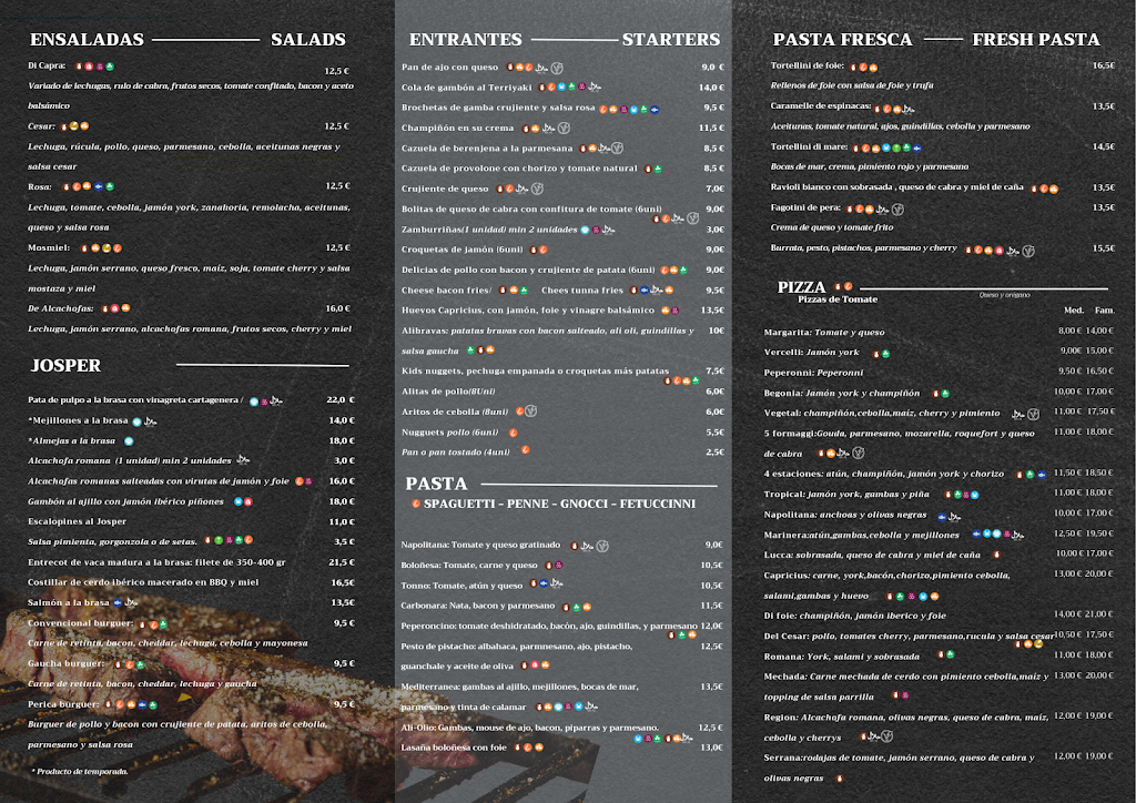 Restaurante Capricius — Carta