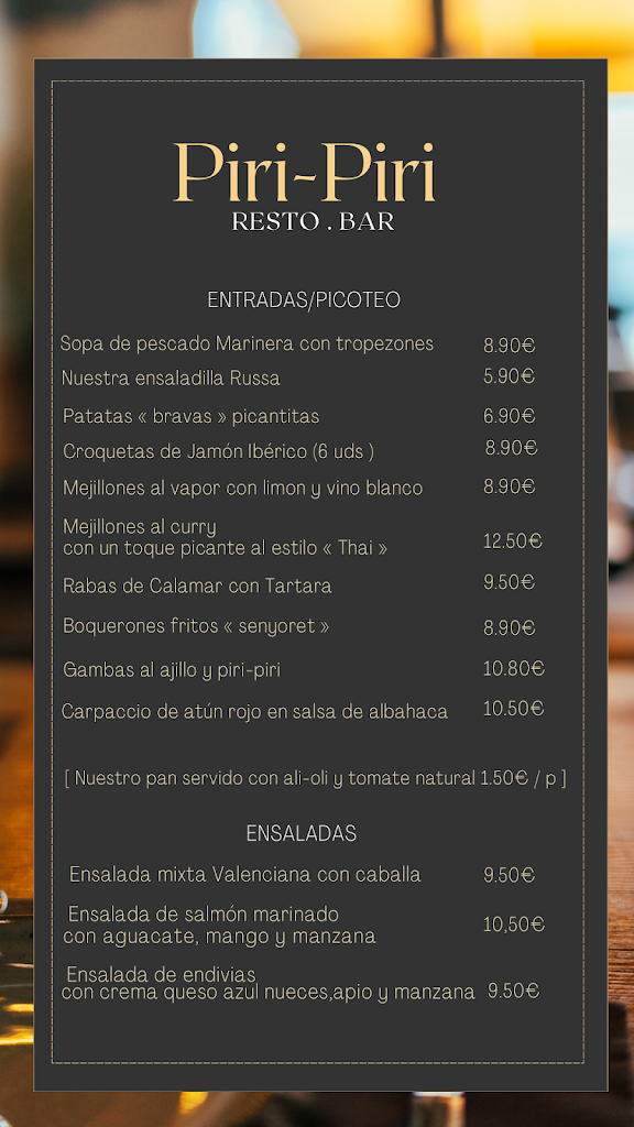 Piri Piri Restobar — Carta