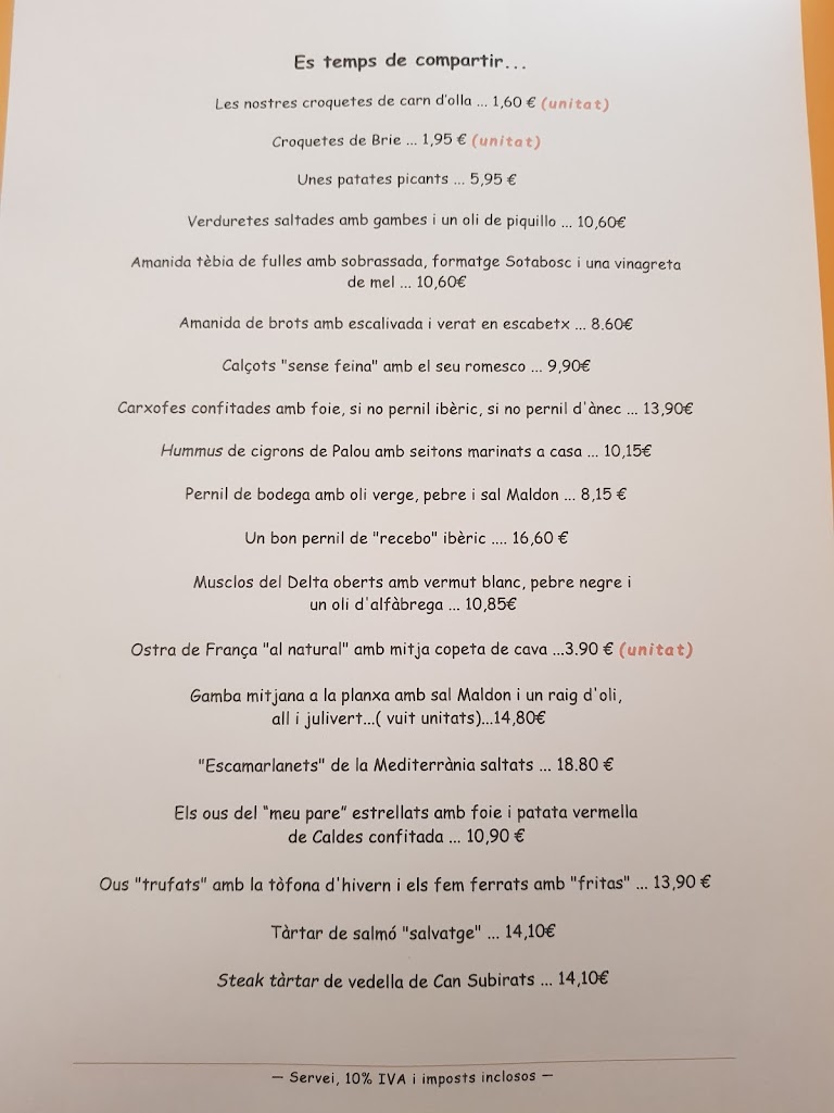 Restaurant La Gamba — Carta