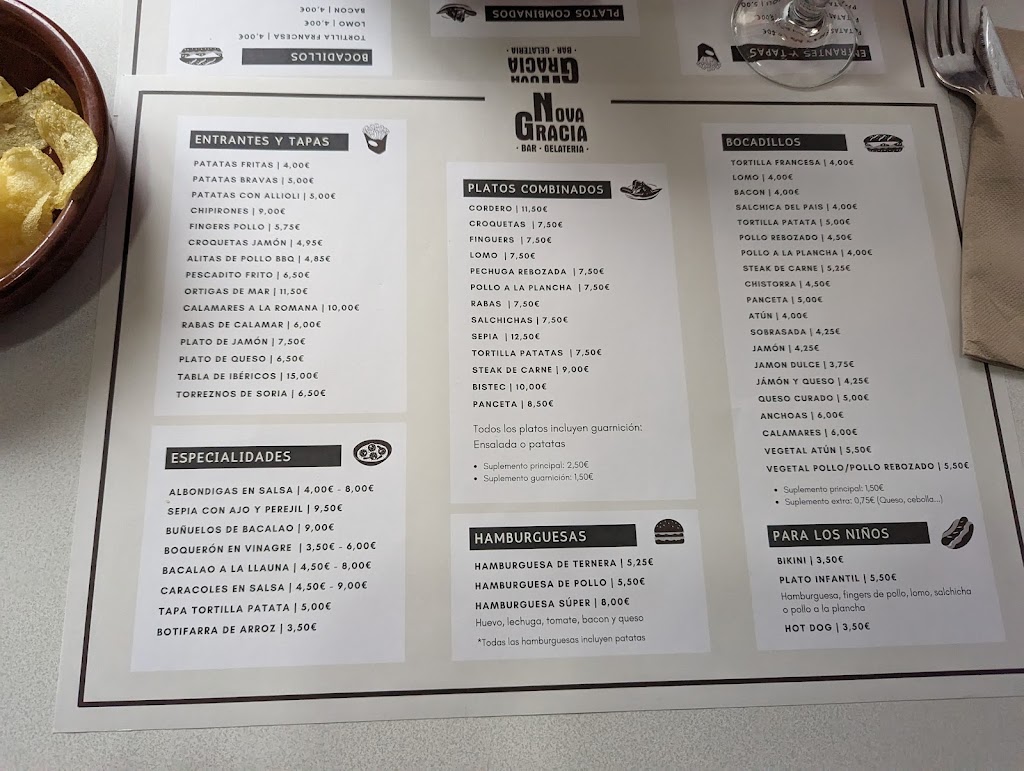 Bar Nova Gracia — Carta