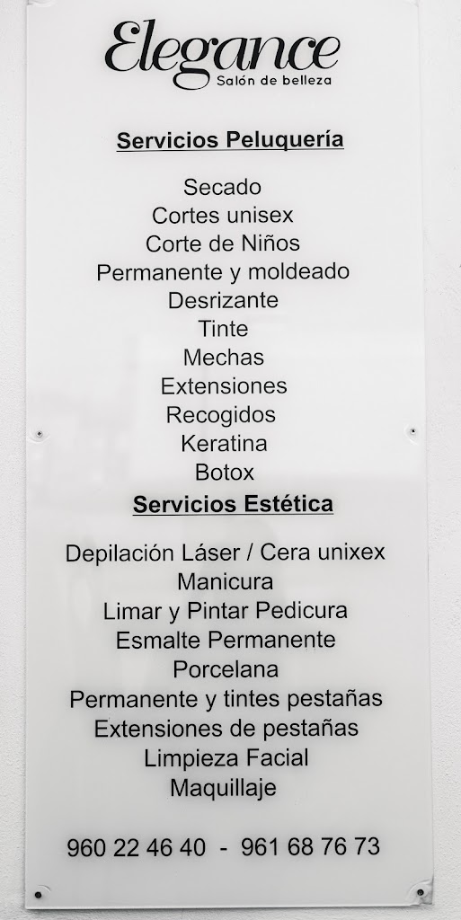 Peluqueria y estetica Elegance — Carta