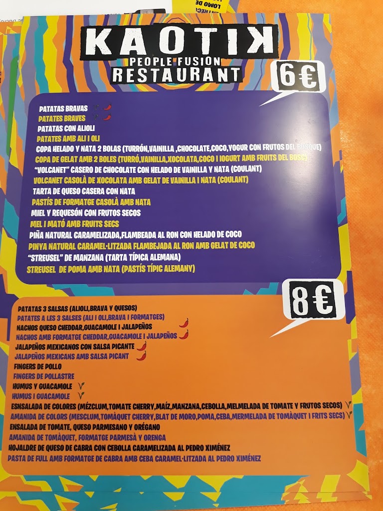 RESTAURANT KAOTIK — Carta