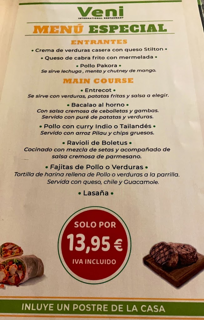 Restaurante Internacional Veni — Carta
