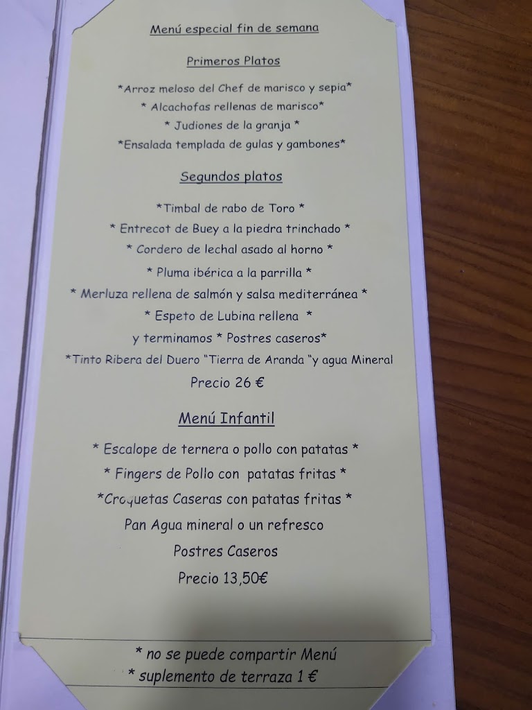 Bar Restaurante Llave — Carta