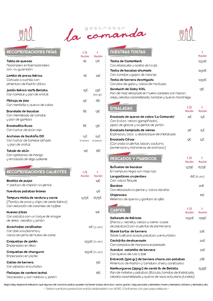 La Comanda Gastrobar — Carta