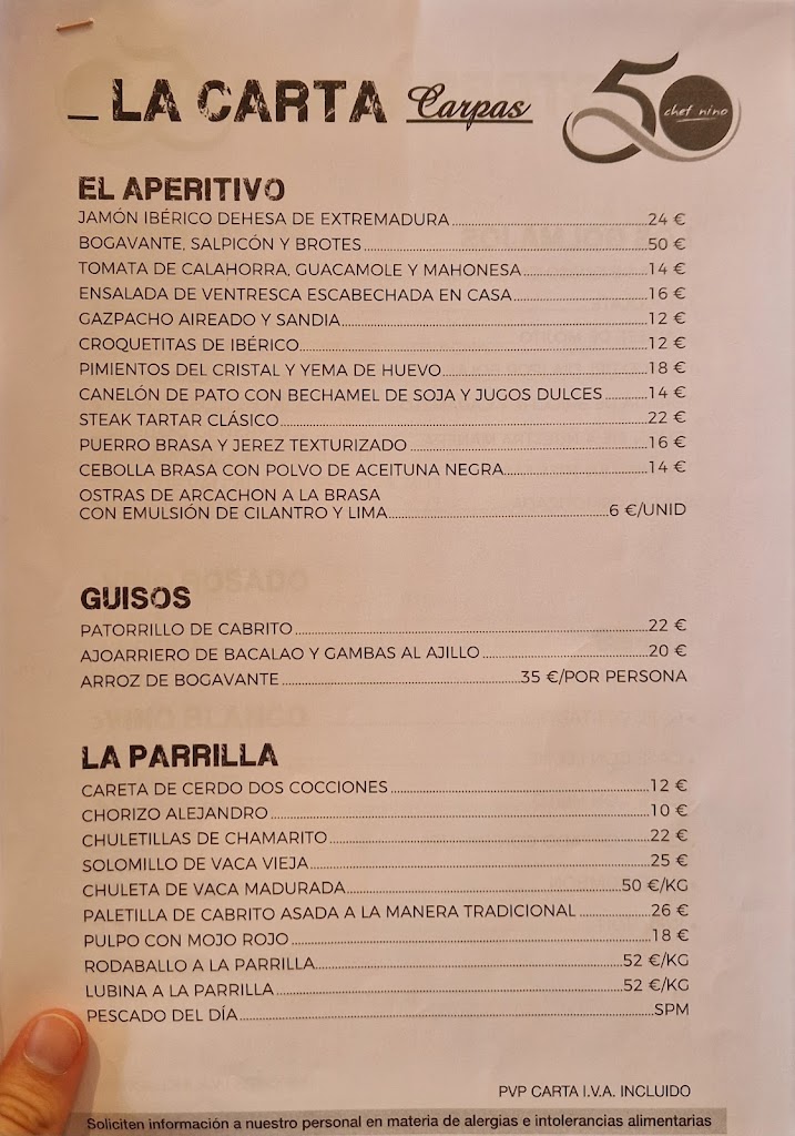 Las Carpas de Chef Nino — Carta