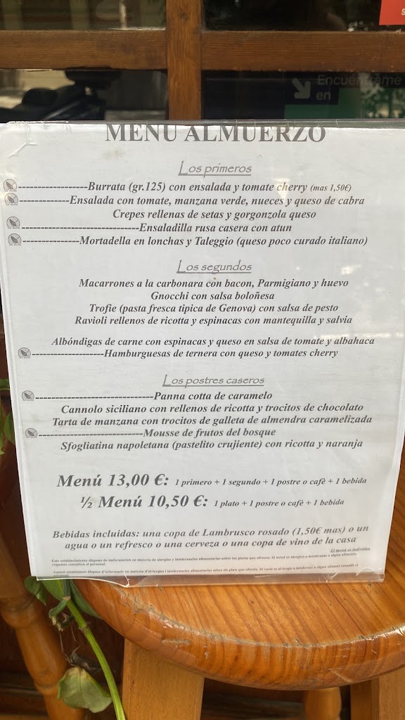 Ristorante Meraviglioso — Carta