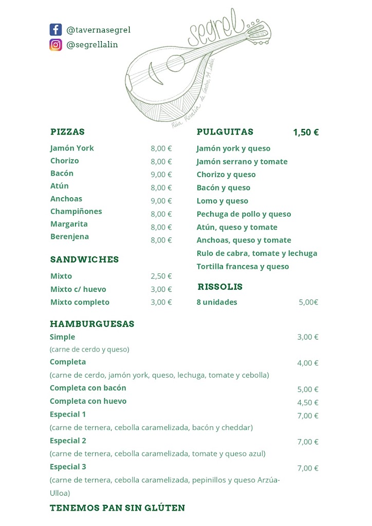 Taberna Segrel — Carta