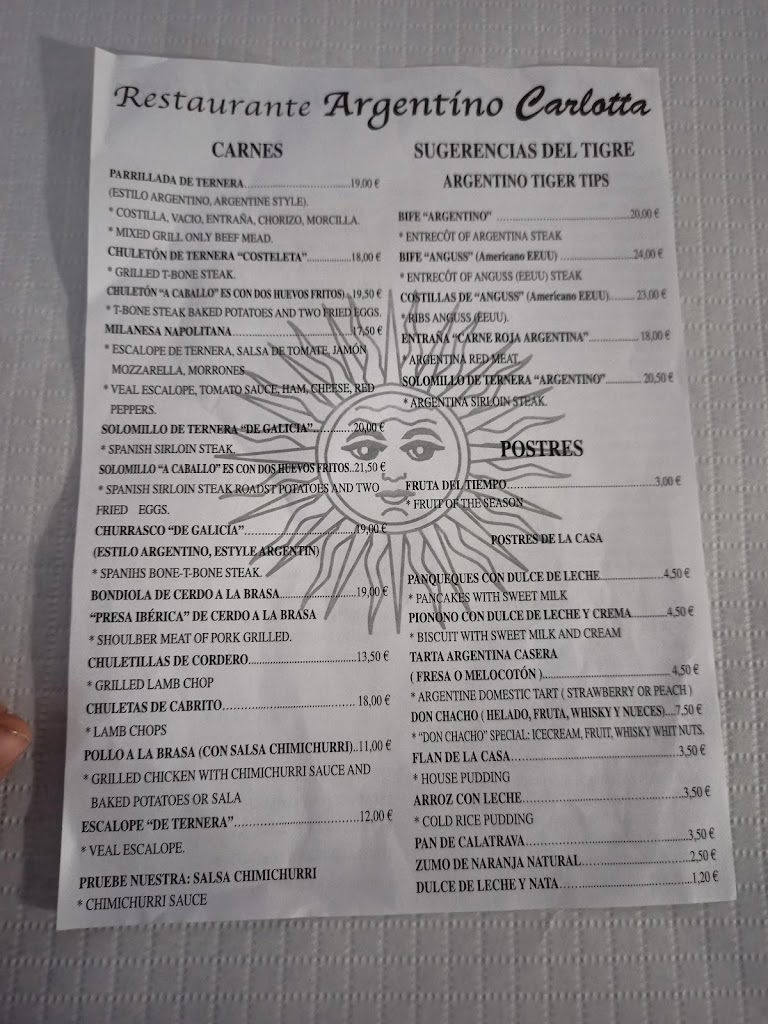 Pizzeria Carlota — Carta