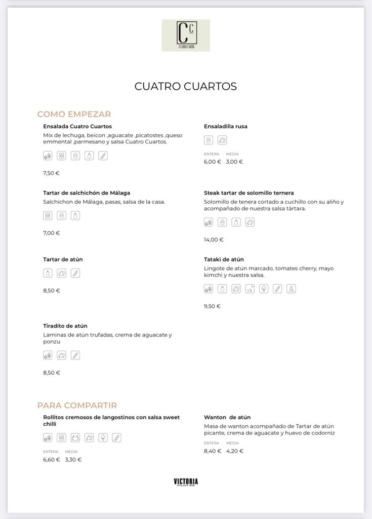 Restaurante 4 Cuartos — Carta
