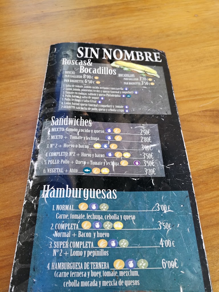 Bar Sin Nombre — Carta