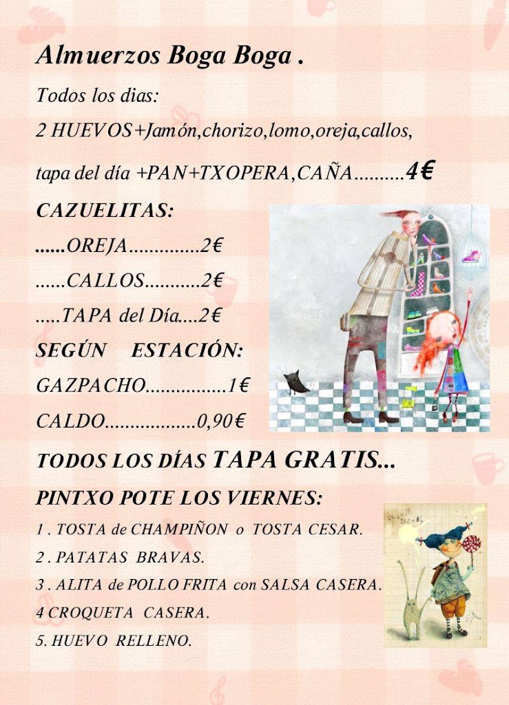 Bar Cafe Boga Boga — Carta