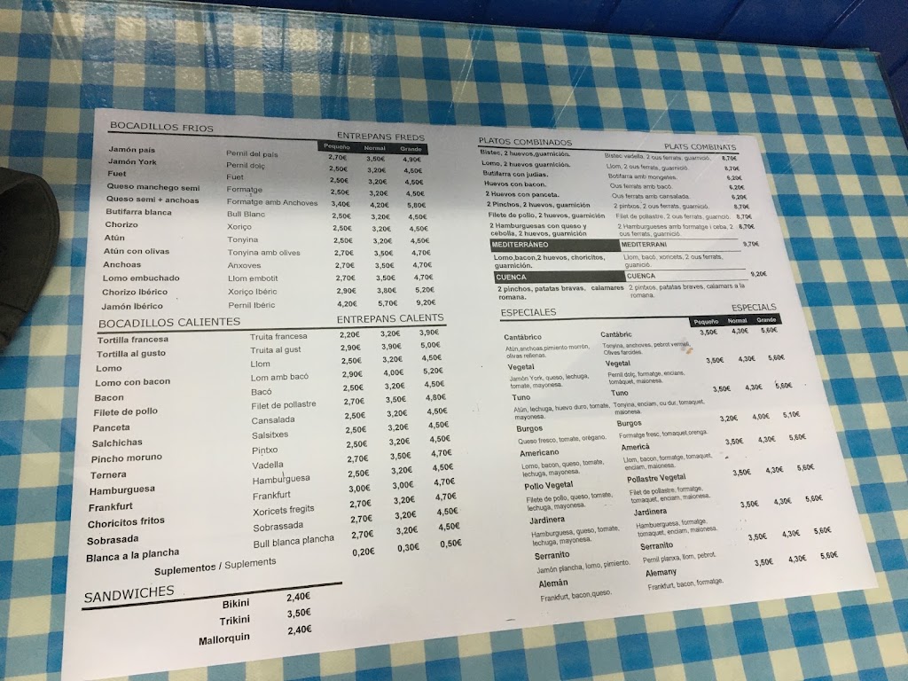 Bar Restaurant Cuenca — Carta
