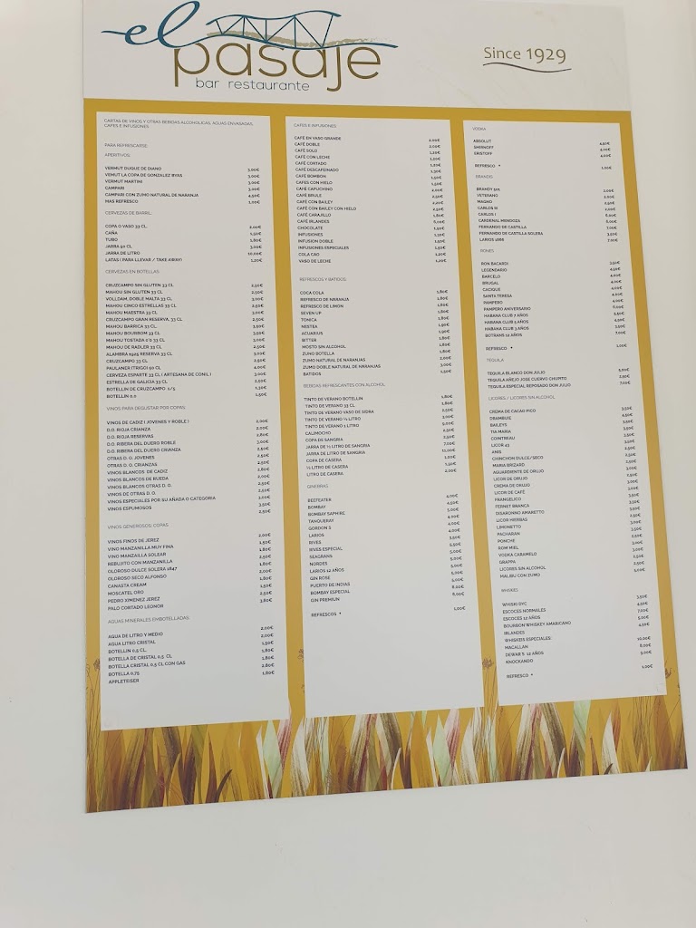 Restaurante El Pasaje — Carta