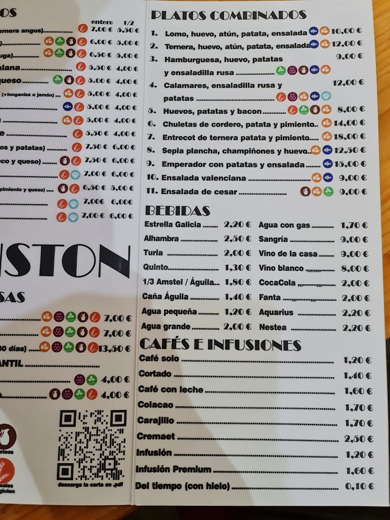 Cafeteria Wistons — Carta