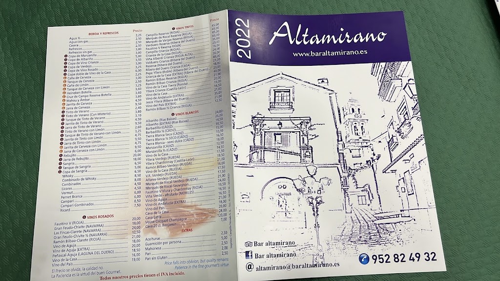 Bar Altamirano — Carta