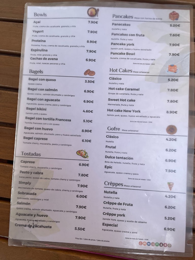 Simply Cafe Bcn — Carta