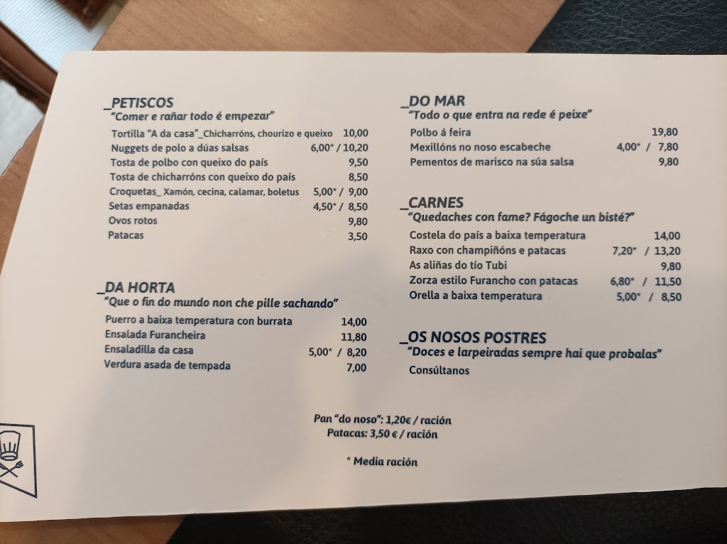 A terraza do furancho — Carta
