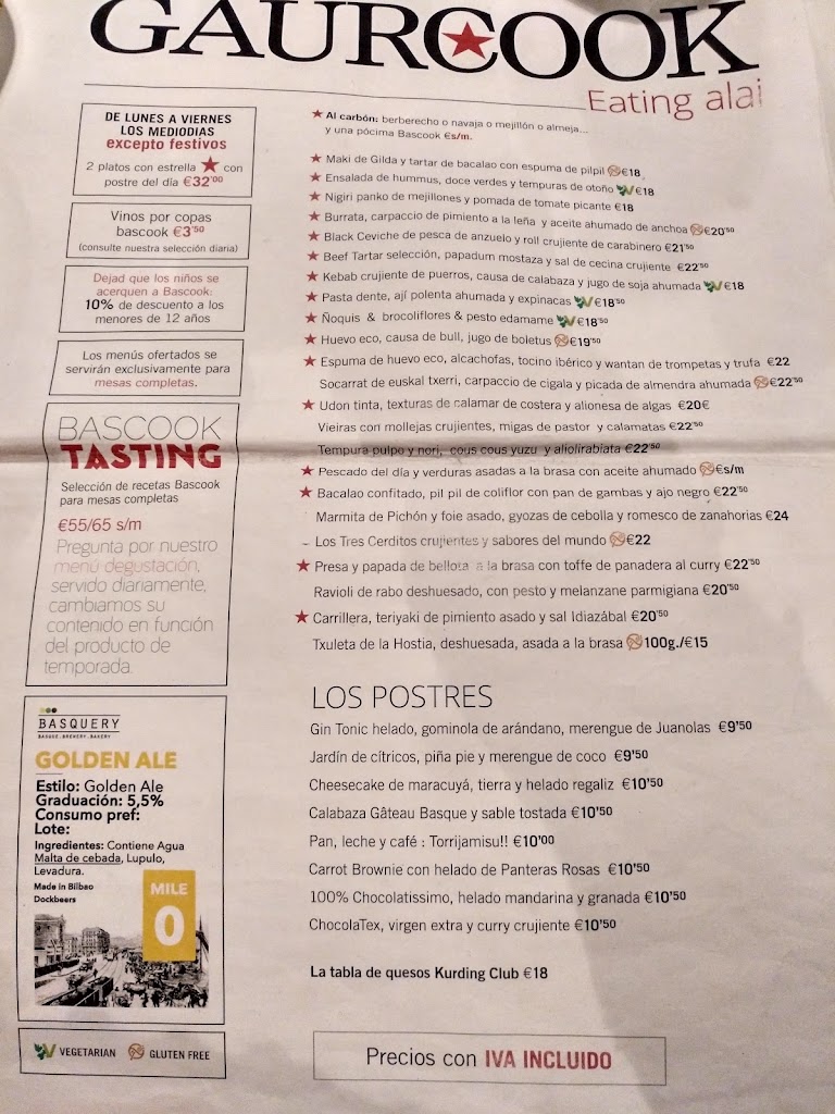 Bascook - Restaurante en Bilbao — Carta