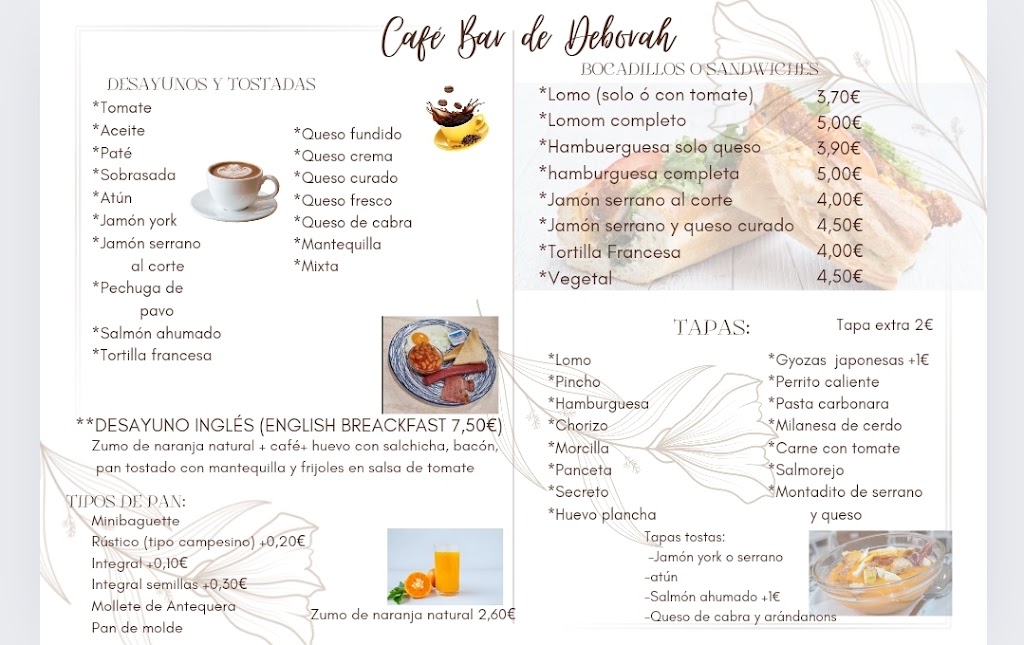 Cafe Bar de Deborah - Desayunos y tapas — Carta