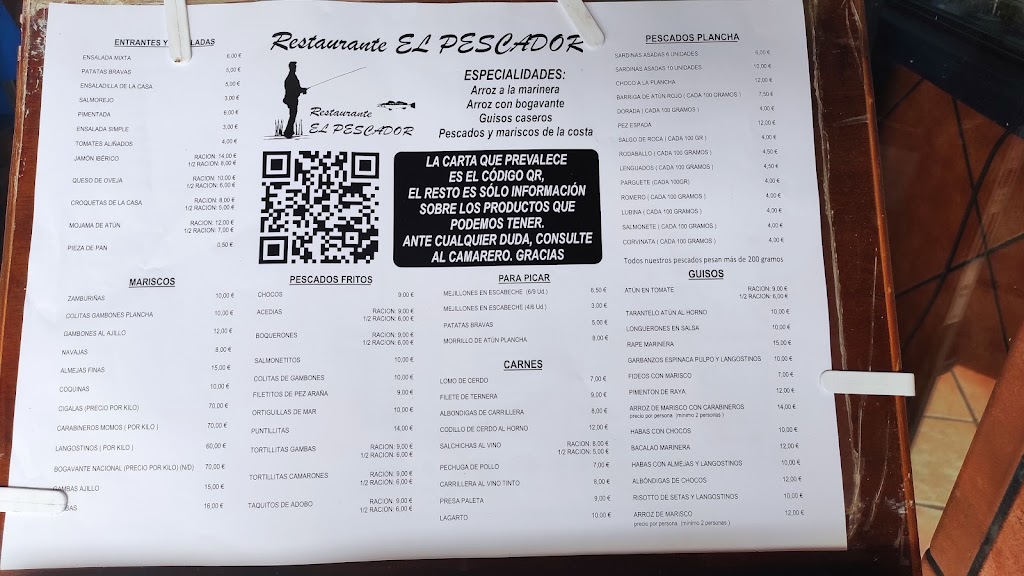 Restaurante El Pescador ( Isla Cristina ) — Carta