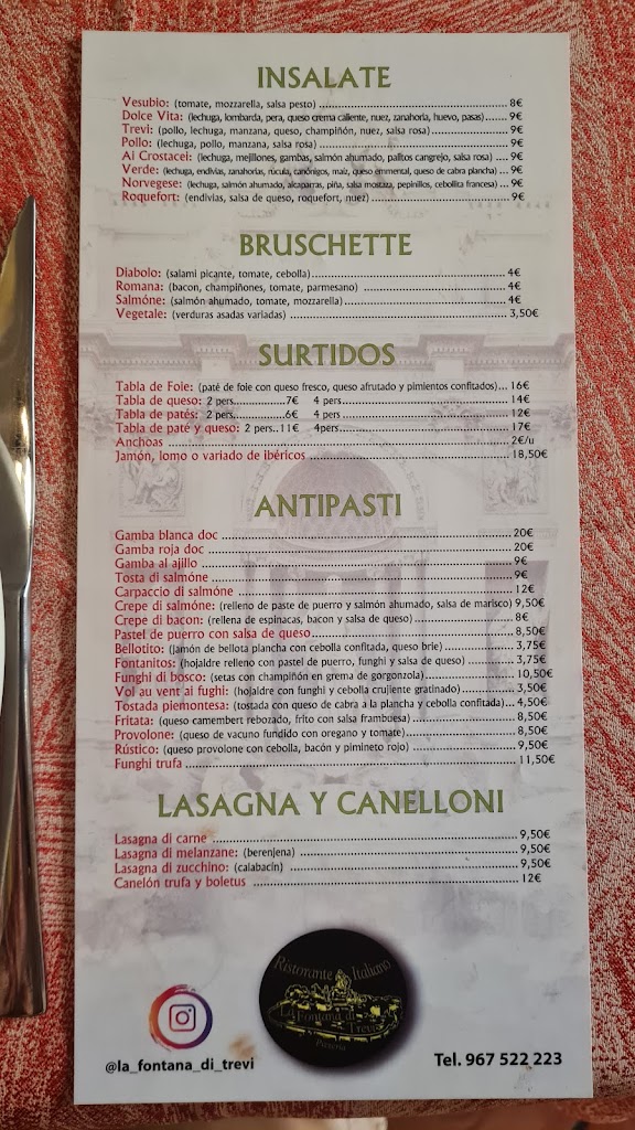 Restaurante La Fontana di Trevi — Carta