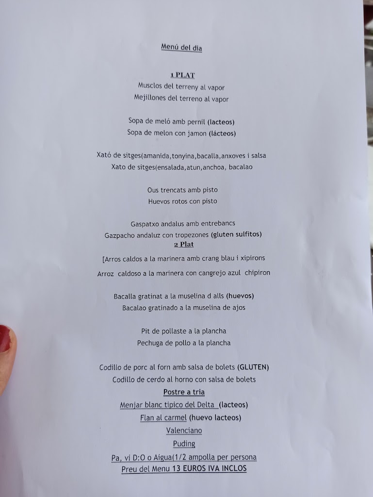 Restaurant El Caliu — Carta