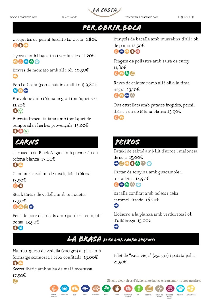 Restaurant La Costa Badalona — Carta
