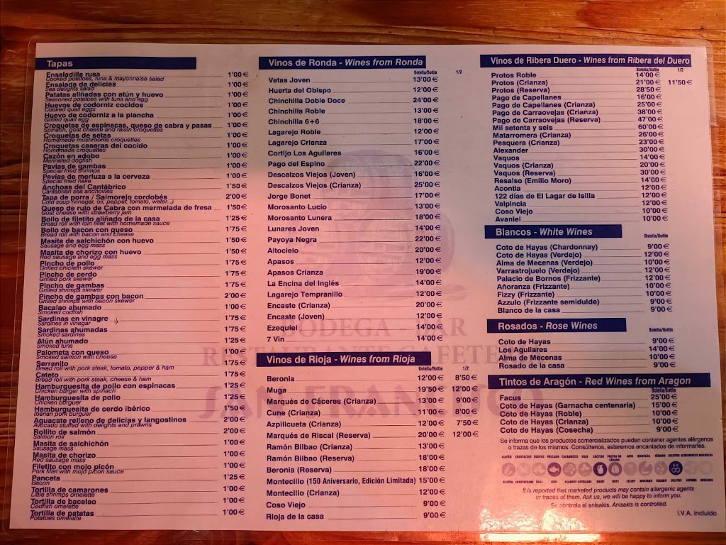 Bodega San Francisco — Carta