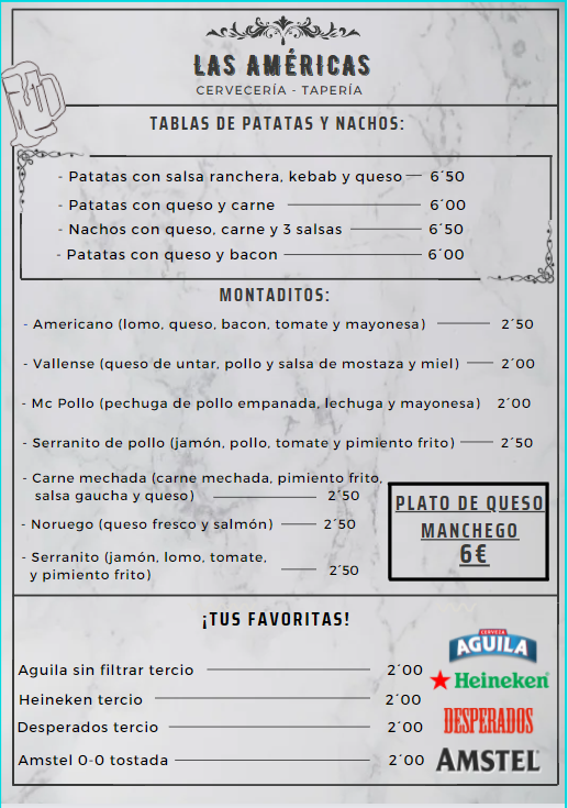 Cerveceria - Taperia Las Americas — Carta