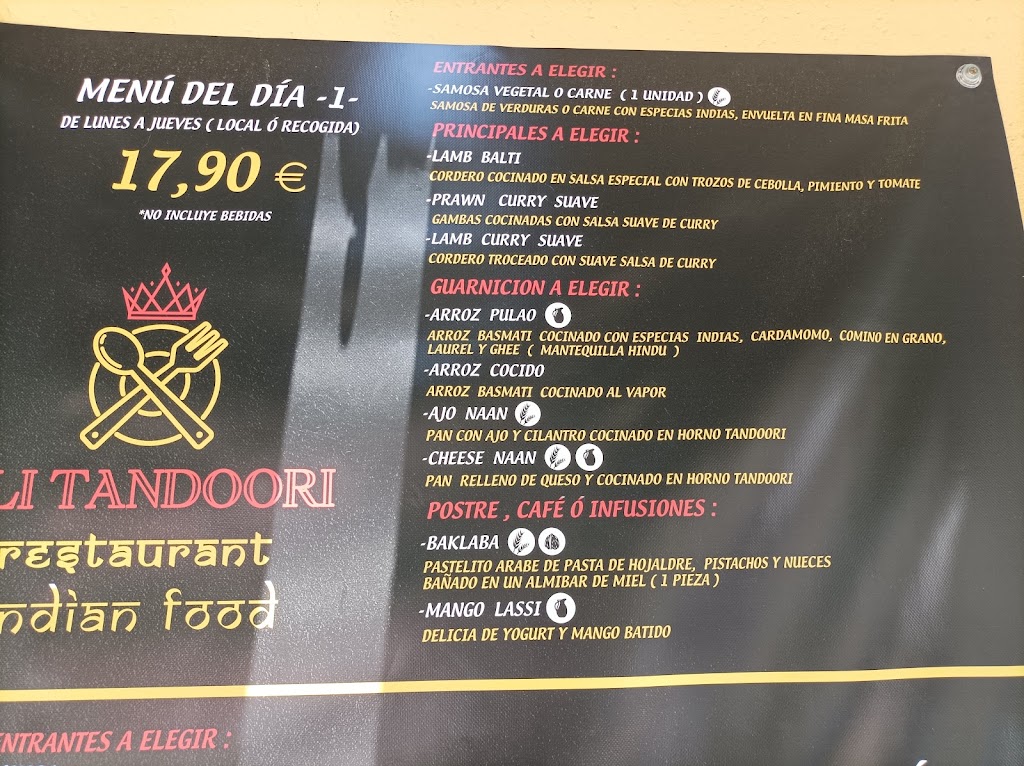Restaurante Ali Tandoori — Carta