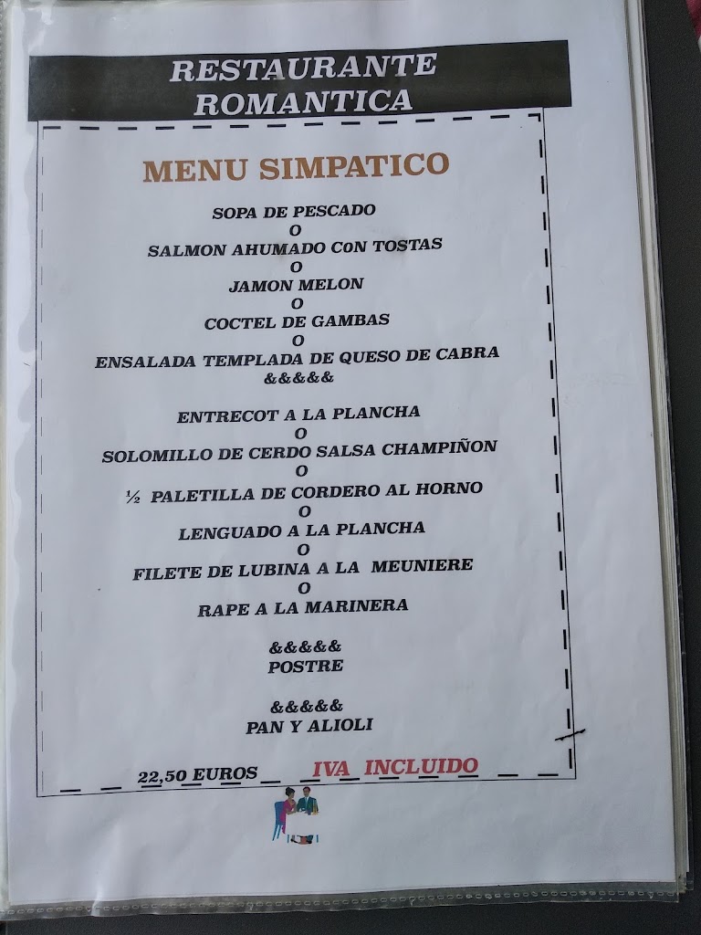 Restaurante Romantica. — Carta