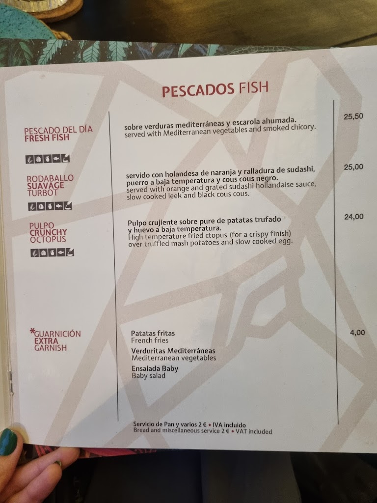 SAUVAGE Restaurante — Carta