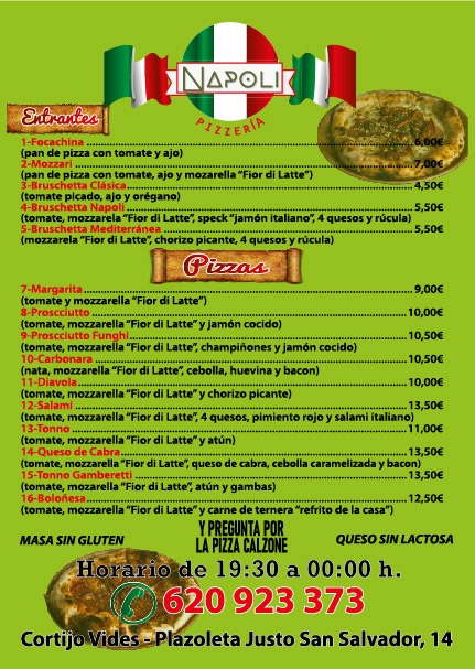 Pizzeria Napoli Algeciras — Carta