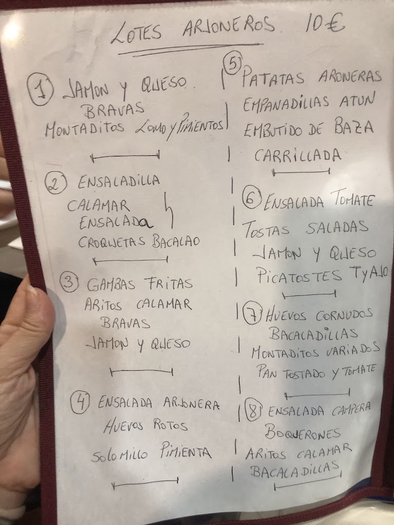 Bar restaurante El Arjonero — Carta