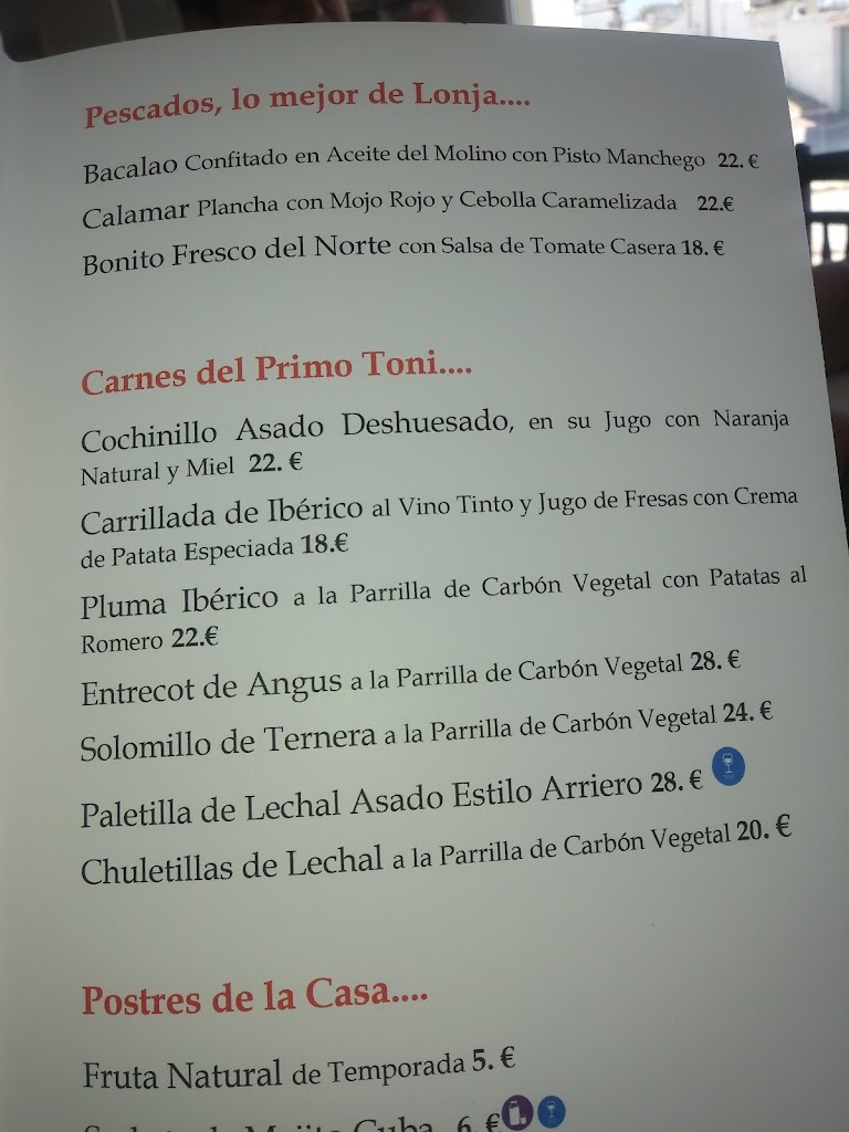 Restaurante Las Musas — Carta