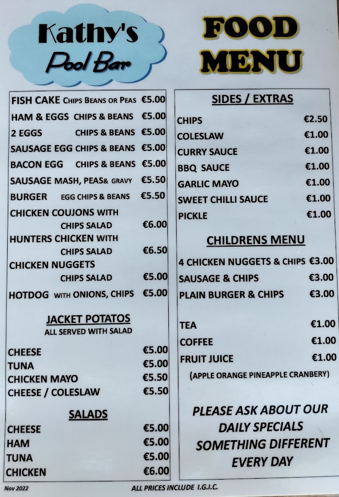 Kathy's Pool Bar — Carta