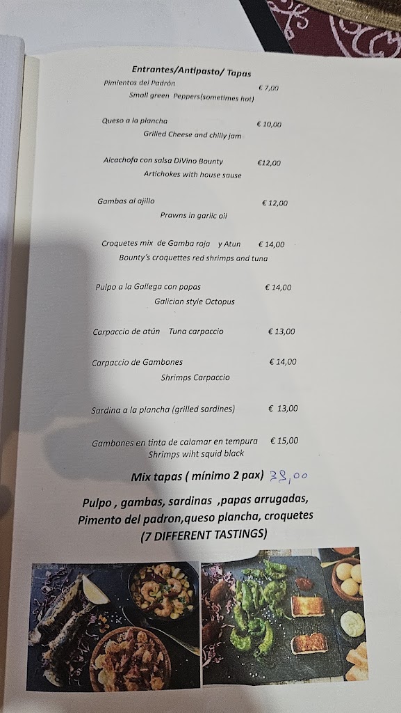 Restaurante El Bounty del Muelle — Carta
