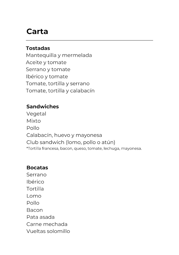 Cafeteria - Cerveceria Pulido — Carta
