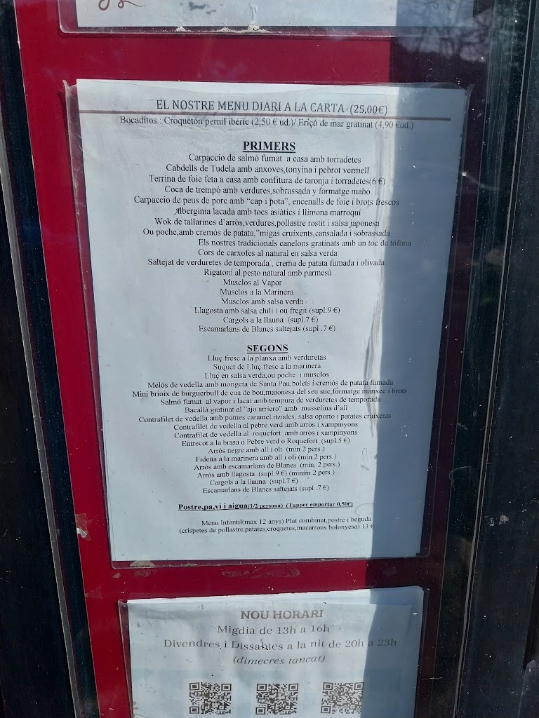 Casa Oms Restaurant — Carta