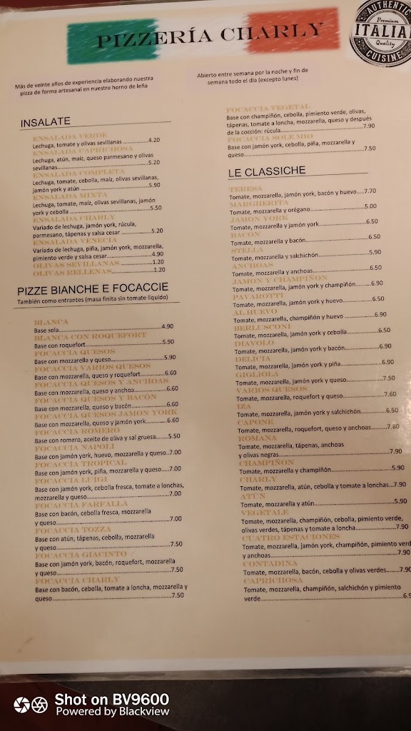 Pizza Charly — Carta