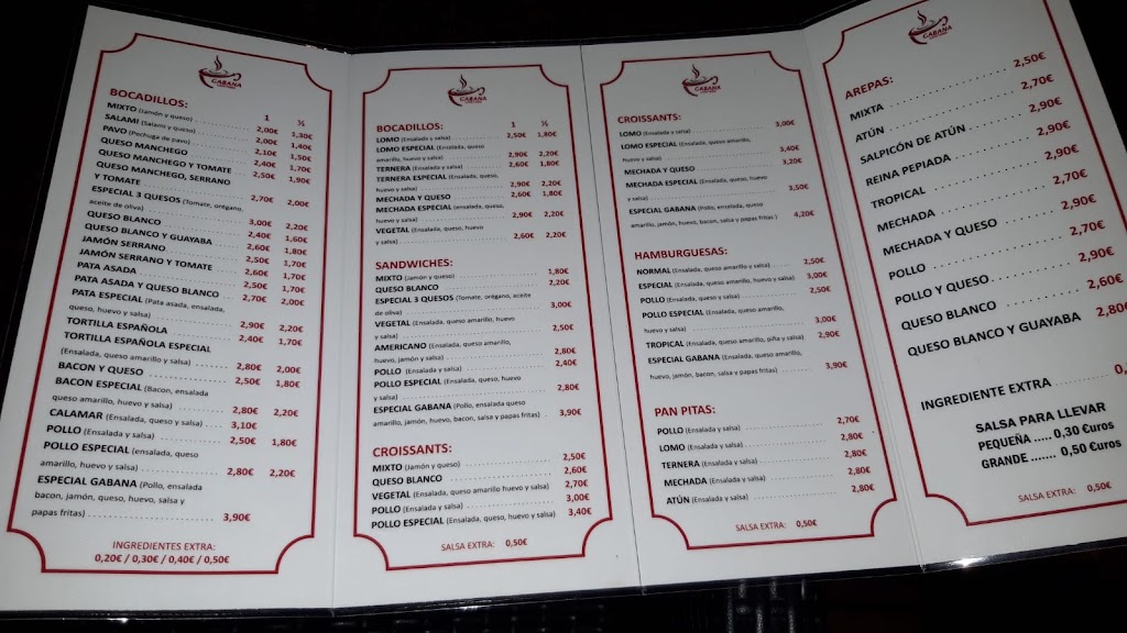 Cafeteria Gabana — Carta