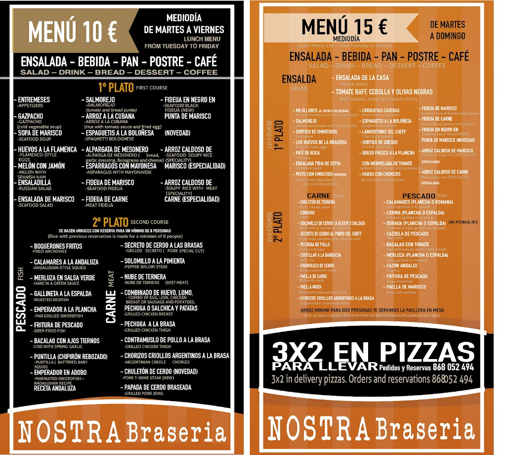 La Plaza Abastos Aguilas - Cosa Nostra - Pizzeria Braseria — Carta