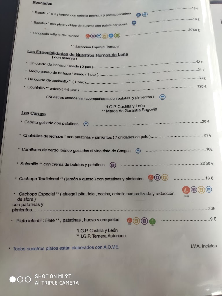 Asador La Miranda — Carta