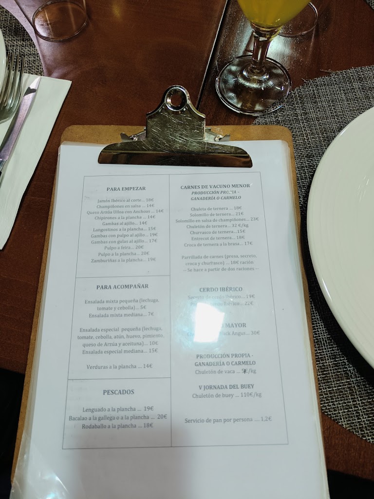Asador O Carmelo — Carta