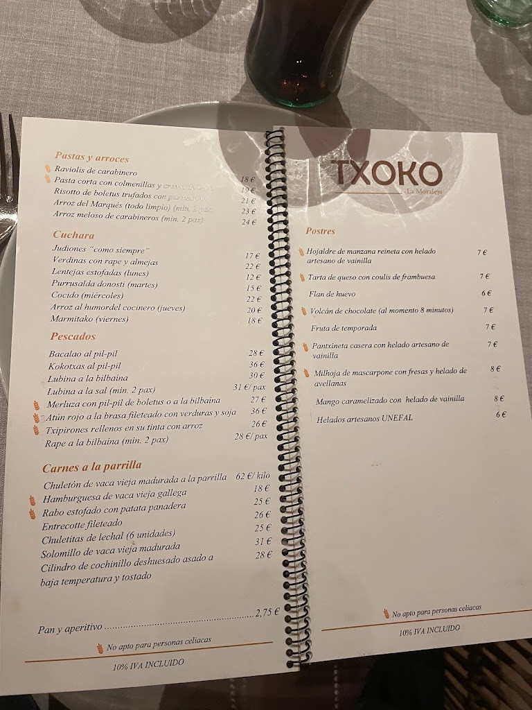 Restaurante Txoko La Moraleja — Carta