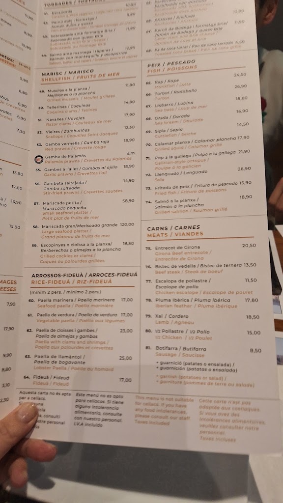 Restaurant Nou Xaica — Carta