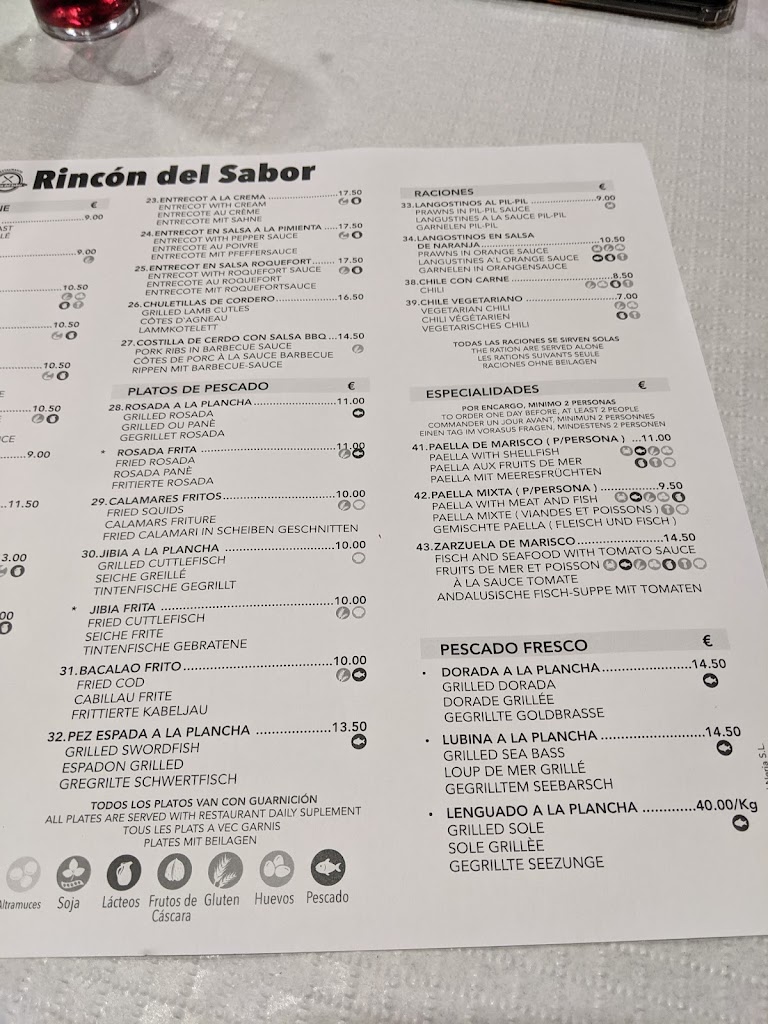 Restaurante Rincon del Sabor — Carta