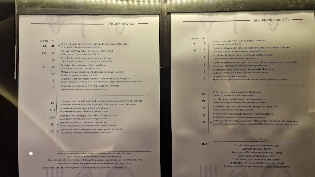 Restaurante El Manzel en el Parador de Ronda — Carta