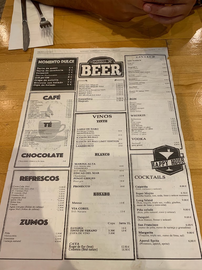 The Pizza Factory BENIDORM — Carta
